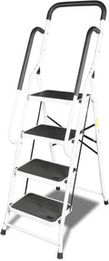 Jack Boss 4 Step Ladder, Requires Simple Installation, Folding Lightweight Step Stool with Handrails and Wide Anti-Slip Pedal for Home, Kitchen and Garage, Service Height 37.8 inch, 400 lbs Capacity