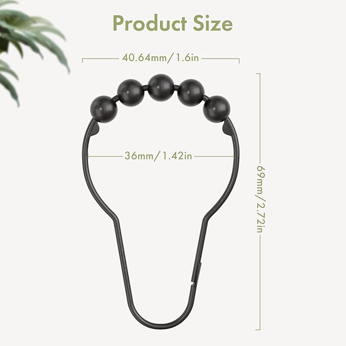 Amazer Shower Curtain Hooks, Decorative Rust Proof Stainless Steel Shower Curtain Hooks for Bathroom Shower Rods Set of 24, Matte Black