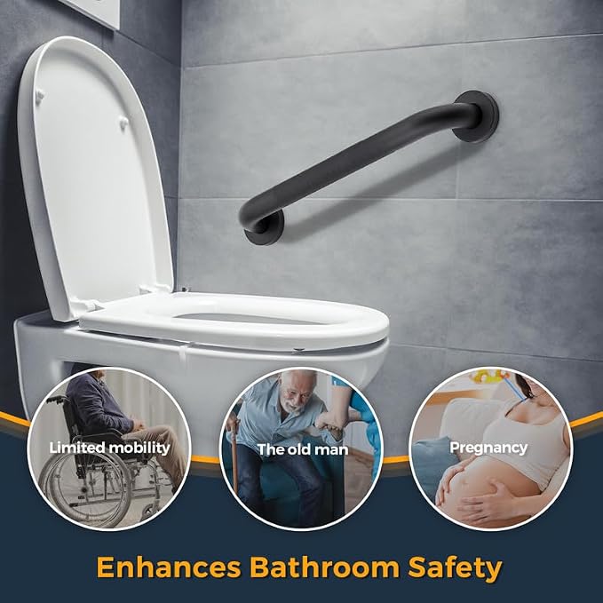 Grab Bars for Shower, 2 Pack 12-Inch Anti Slip Shower Handles for Elderly, Safety Shower Grab Bar, Stainless Steel Handicap Grab Bars for Bathroom (Black 1" Diameter)