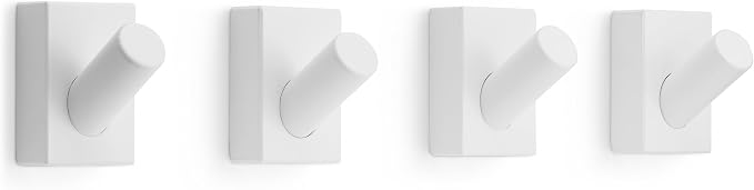 LARHN White Wall Hooks (4-Pack), Wall Mounted Coat Hooks for Wall, Wood Hooks for Hanging - Modern Scandinavian Home Decor - Series 6