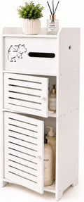 BorealBear Slim Bathroom Storage Cabinet with Louvered Doors for Women, Narrow Freestanding Floor Cabinet to Store Pads Tampons Toiletries, 3-Tier Large Moisture-Resistant Organizer Small Space