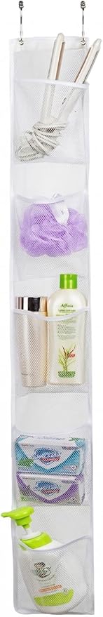 ALYER Hanging Storage Shower Caddy Organizer,Mesh Pockets for Bathroom,Closet,Pantry (White)