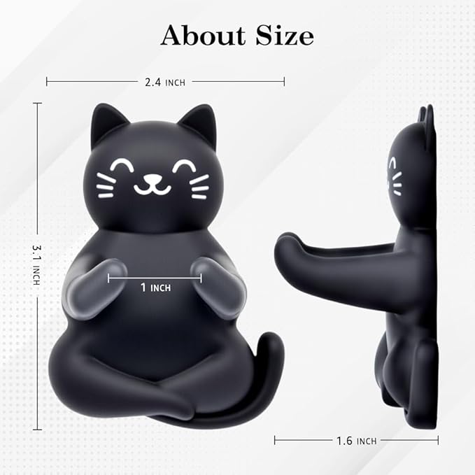 Cute Black Cat Silicone Razor Holder for Shower Adhesive Sticky Heavy Duty Waterproof Wall Hooks, Black Cat Razor Hooks for Bathroom Inside Shower Wall Hanging Loofah Towel