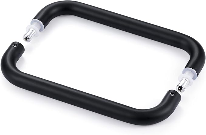 Ranbo Matte Black 8" （CTC） Tubular Back-to-Back Shower Door Handle，3/4" Diameter Pull Handles with Metal Washers, for 1/4"- 1/2" Thick Glass and 1-3/8" - 2-1/6" Thick Wooden or Metal Doors