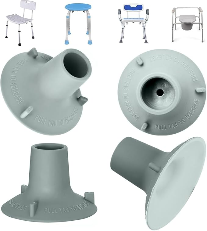 Shower Chair Replacement Feet 4-Pack: 28.6cm Non-Slip Suction Cup Rubber Pads for Bath Seat Stability & Bathroom Safety, Universal Fit for Transfer Benches & Toilet Handrails(Grey, 1-1/8” I.D)