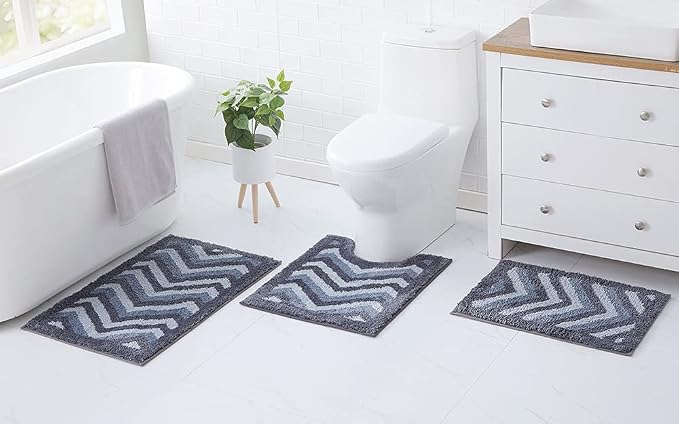 Clara Clark Bathroom Accessories Set - 23PC Shower Curtain Set with Bathroom Trash Can, Grey Bathroom Set, Bathroom Sets with Shower Curtain and Grey Rugs