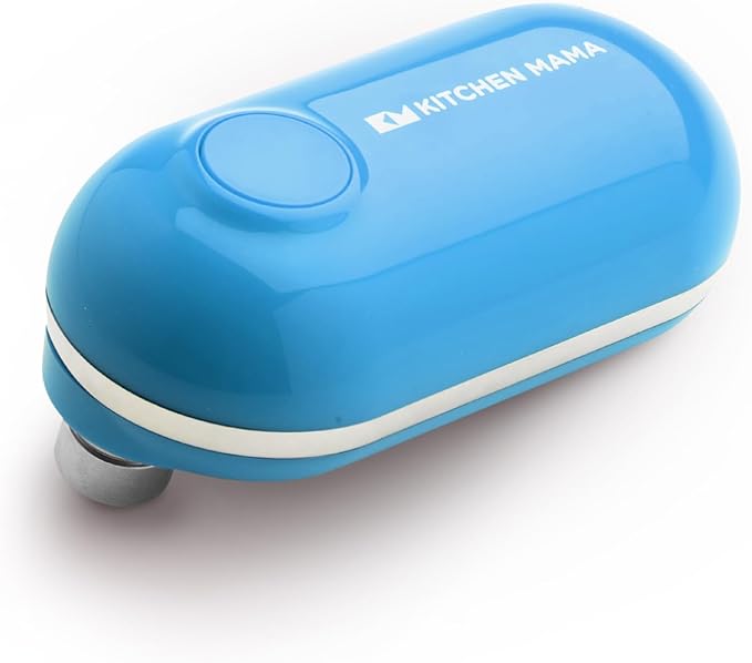 Kitchen Mama Mini Electric Can Opener Smooth Edge: Opens Can with One Press - Ultra-Compact, Portable, Hands-Free, Safe, Cordless, Seniors with Arthritis, Automatic, Battery Operated Appliance (Blue)
