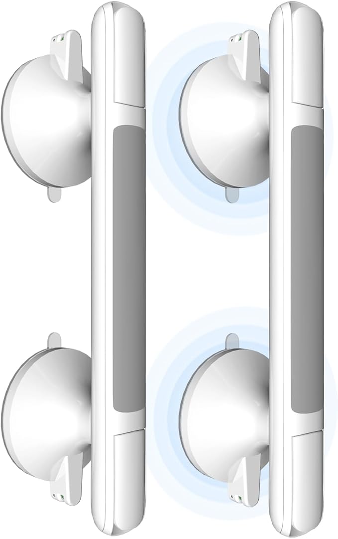 Grab Bars for Bathtubs and Showers with Indicator, Suction Cup Shower Handle, Surface Safety Grip, Strip Locking Latches Removable Bathroom Support, Easy Install Tool-Free Design (2-PCS)