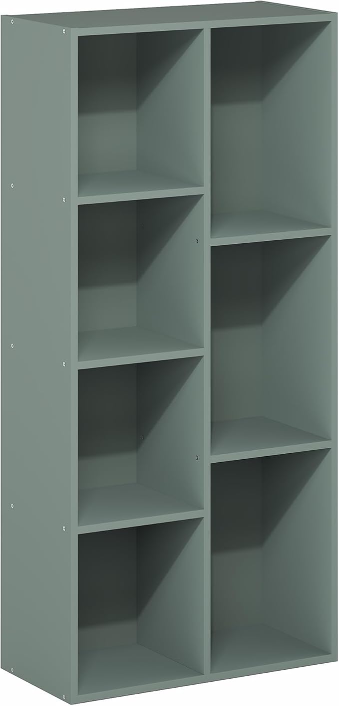 Furinno LUDER Book Shelf, 7-Cube Bookshelf, Bookcase with Open Shelves, 9.4 x 19.5 x 41.7, Easy Assembly, for Living Room, Bedroom, Home Office, Sage Green