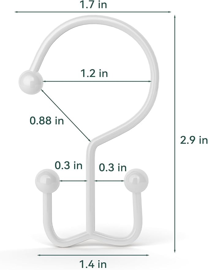 Goowin Shower Curtain Hooks, 12 Pcs Shower Curtain Rings, Durable Shower Curtain Rings Rust Proof, Double Glide Shower Rings for Curtain, Simple Shower Hooks for Shower Curtain & Liner, White