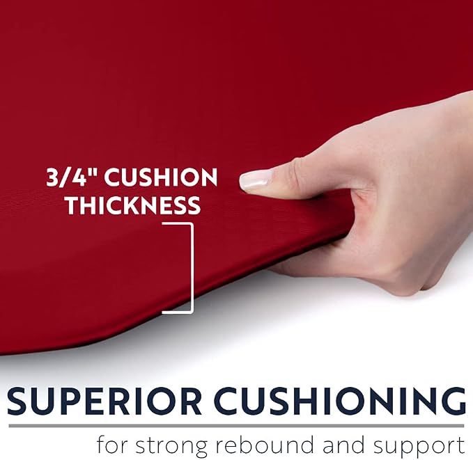 KANGAROO Anti Fatigue Mats for Kitchen Floor, 39x20, Reduce Foot, Knee, Back Pressure, 3/4 Inch Thick Cushioned Ergonomic Mat, Waterproof Comfort Rug for Under Sinks, Standing Desk, Store Floors, Red
