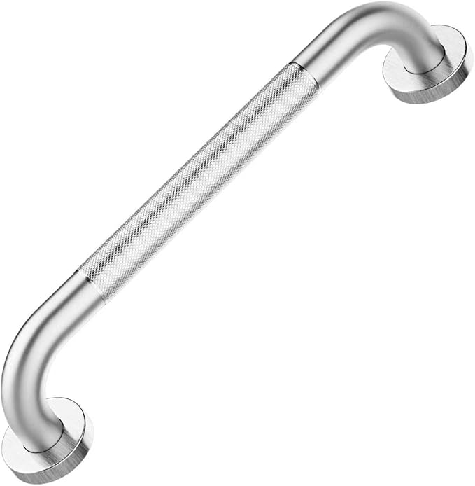 16" Brushed Nickel Bathroom Non-Slip Grab Bar, Stainless Steel Knurled Wall Hanging Safety Pole, Elderly Tub Shower Load-Bearing Balance Handle