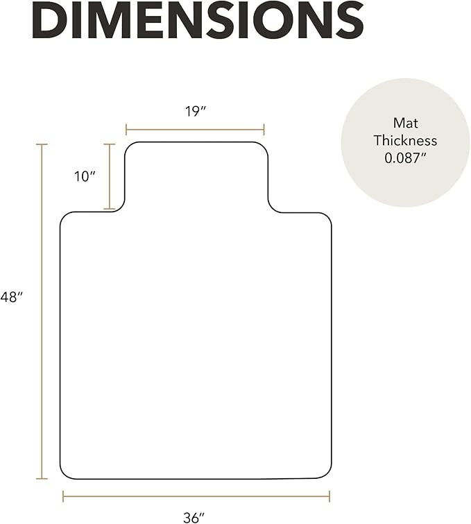 HON Office Chair Mat for Carpet, Clear Desk Mat with Extended Lip for Rolling Computer Chairs, Heavy Duty Vinyl Floor Protector for Low Pile Carpet, 36 x 48 in, Clear