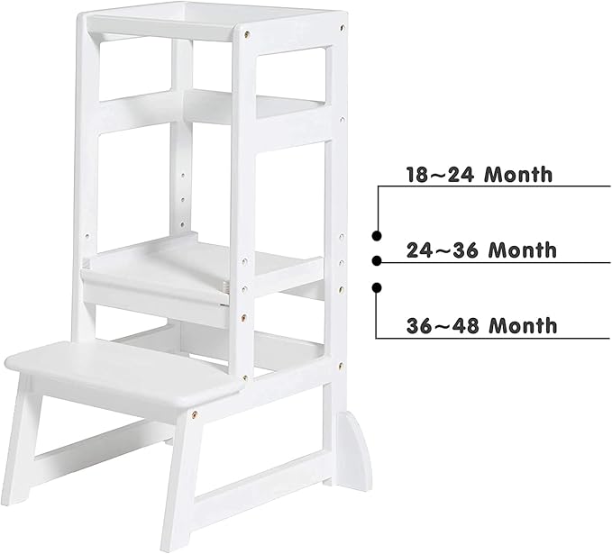SDADI LT05W Mother's Helper Adjustable Height Kitchen Step Stool, Children Kids Toddlers Counter Level Learning Stool for Kitchen and Bathroom, White