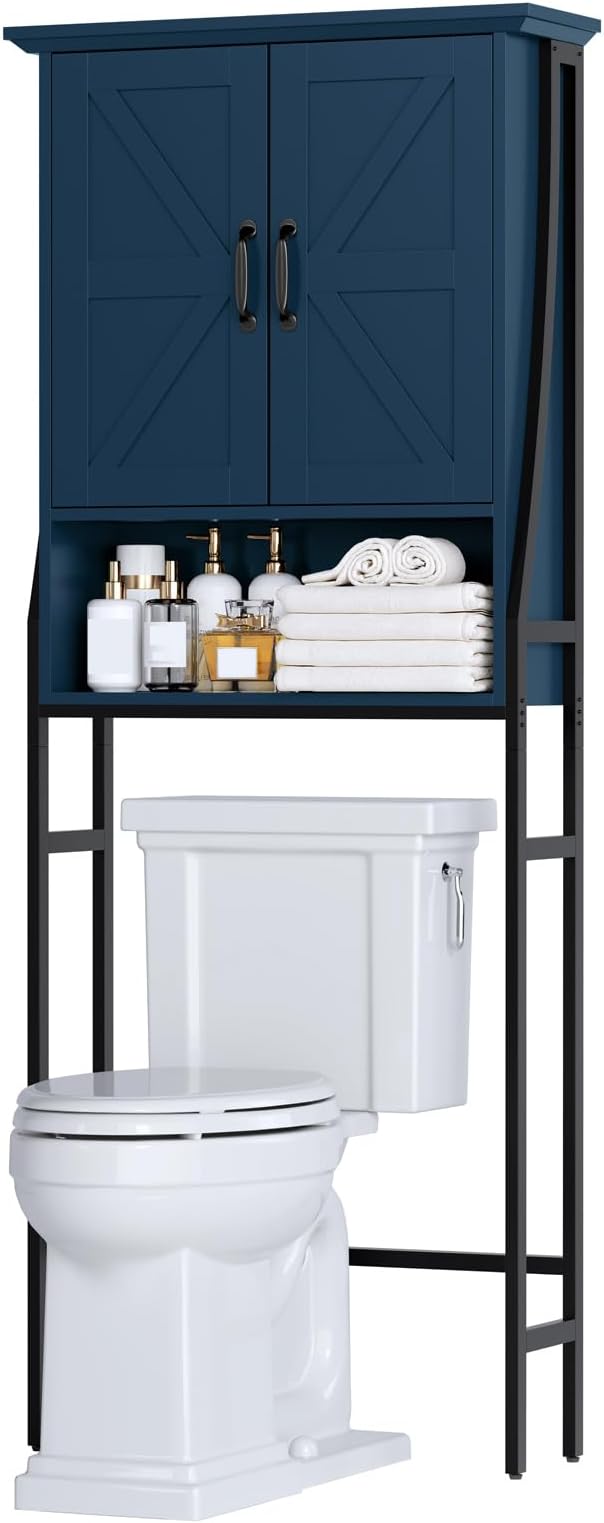 Over The Toilet Storage Cabinet, Over Toilet Bathroom Organizer with Doors Above Toilet Storage Cabinet Spacesaver Rack Behind Toilet Bathroom Organizer Over The Toilet Storage (Ultramarine)