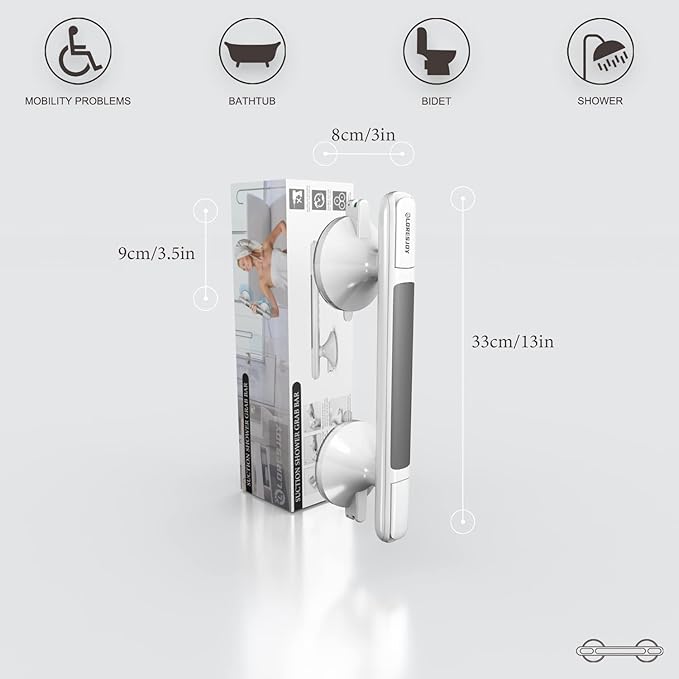 Shower Handles for Elderly Suction, Grab Bars for Bathtubs and Showers, Suction Grab Bars for Shower, Shower Grab Bars for Seniors, Shower Bars Safety with Indicators, No Drilling Waterproof