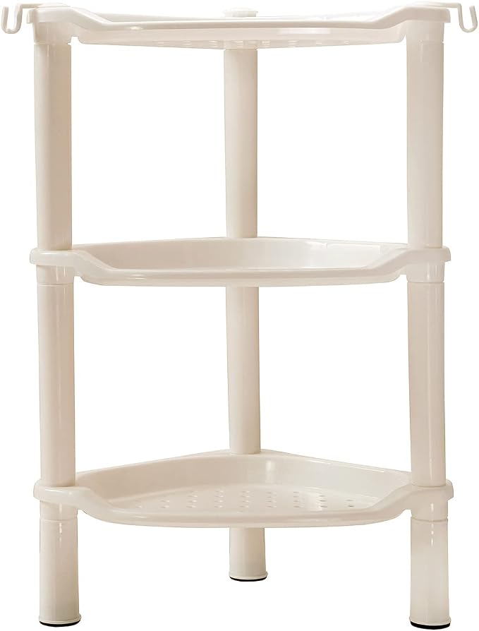 3 Tier Shower Caddy Organizer Shelf Corner, 13.5 x 10 x 26 Inches, Rustproof, Plastic Shower Rack Stands for Inside Bathroom, Bathtub, Shower pan, Beige (Round Slot Beige 3 Tier)