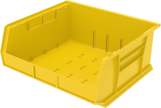 Akro-Mils 30250 AkroBins Plastic Storage Bins, Space-Saving Stackable Bins for Garage, Pantry, Craft Organization, 15" x 16" x 7", Yellow, 6-Pack