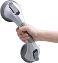 LEVERLOC Shower Grab Bar, 12 Inch Suction Grab Bars for Bathtubs, Shower Handle Handrail for Seniors Bathroom Safety Grip for Elderly, Heavy Duty No Drilling Removable,Silver