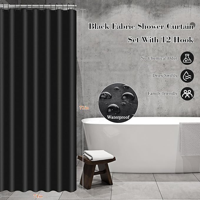 Black Bathroom Accessories Set, 23Pcs Bath Accessory Sets Complete with Bathtub Mat, Shower Curtain Set with Hooks, Soap Dispenser, Toothbrush Holder, Qtip Holder, Trash Can, Toilet Brush