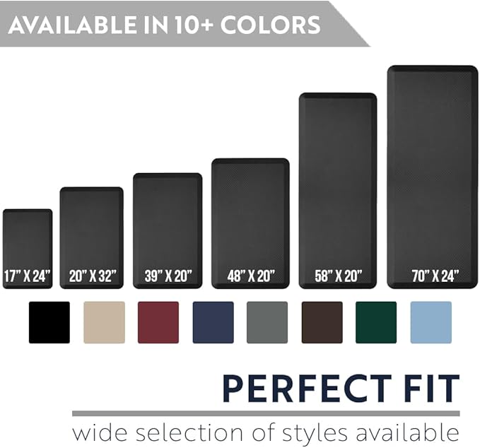 KANGAROO Anti Fatigue Mats for Kitchen Floor, 48x20, Reduce Foot, Knee Pressure, 3/4 Inch Thick Cushioned Ergonomic Mat, Waterproof Comfort Rug for Under Sinks, Standing Desk, Store Floors, Charcoal