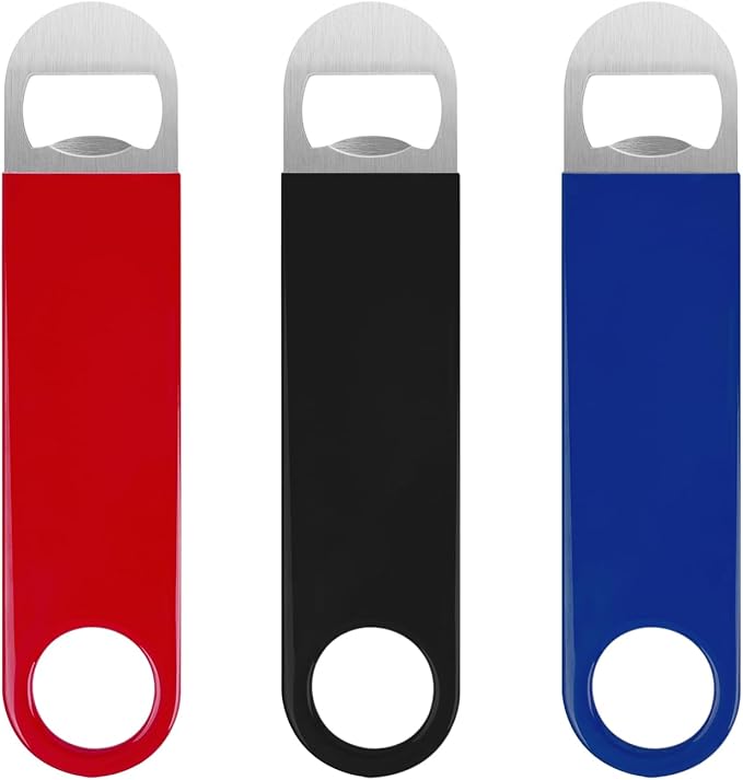 KTOJOY 3 Pack Bottle Openers,Beer Bottle Openers, Speed Openers, Stainless Steel Flat Bottle Opener with Exquisite Packaging, for Kitchen, Bar or Restaurant 7 inches Red, Black, Blue