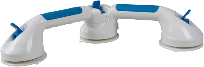 PCP Multi-Positional 180° Suction Grip Bathtub & Shower Handle with Color Lock Indicators, White, Blue/White