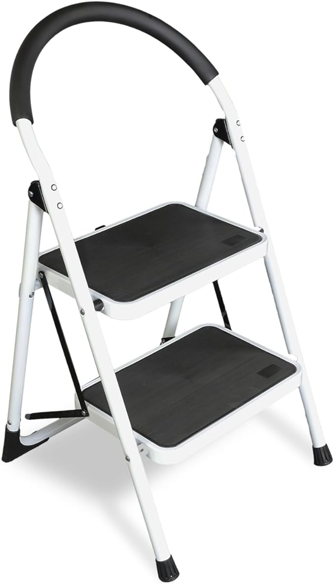 Jack Boss 2 Step Ladder, Folding Lightweight Step Stool with Wide Anti-Slip Pedal for Home, Office, Kitchen and Garage, Service Height 18.5 inch, 400 lbs Capacity