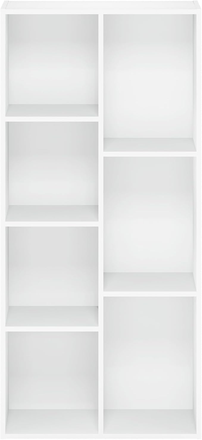 Furinno LUDER Book Shelf, 7-Cube Bookshelf, Bookcase with Open Shelves, 9.4 x 19.5 x 41.7, Easy Assembly, for Living Room, Bedroom, Home Office, White