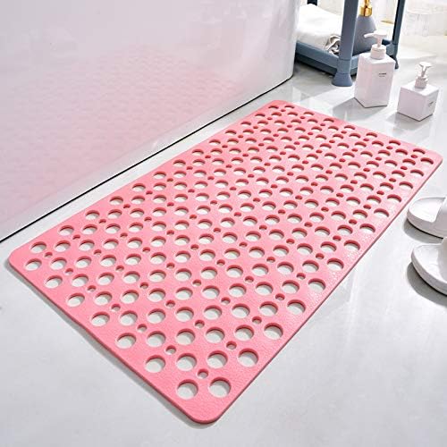 Casa and Beyond Shower Mat,Non Slip Bath Mat and Shower Mat with Suction Cups and Drain Holes,Bathroom Mat Easy to Clean Soft Machine Washable,Bathtub Mat Easy Dry&Cut (Pink,47" x 32"(Rectangular))