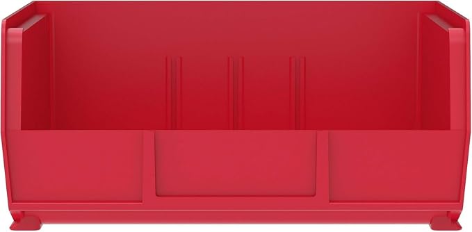 Akro-Mils 30235 AkroBins Plastic Storage Bins, Space-Saving Stackable Bins for Garage, Pantry, Craft Organization, 11" x 11" x 5", Red, 6-Pack