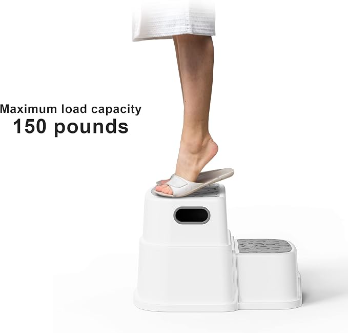 UNCLE WU Toddler Step Stool for Potty Training, Bathroom Sink & Toilet - 2 Step Kids Poop Stool, Non-Slip Step Stool with Handles, Dual Height Stepping Stool for Kitchen Counter (Include 2 Ducks)