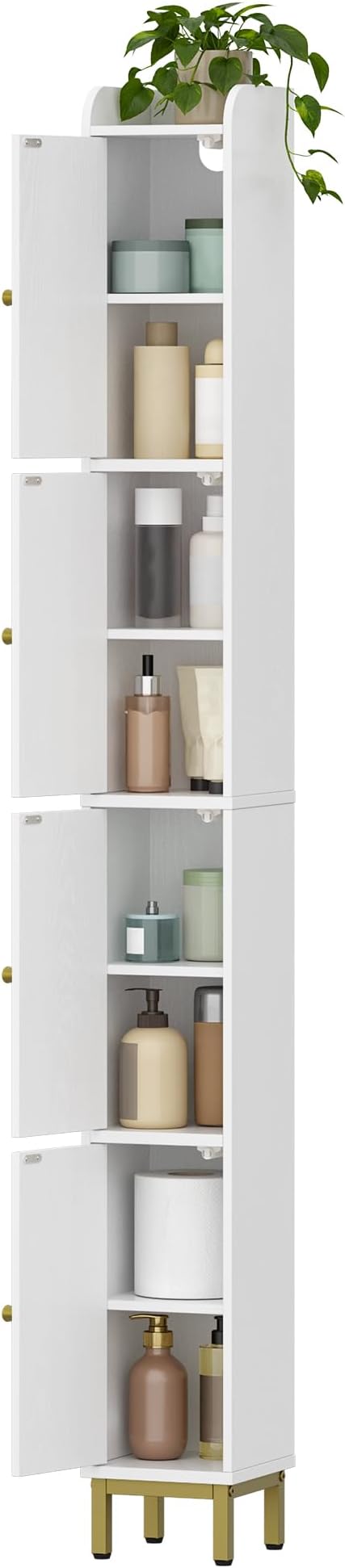 Hzuaneri 4-Tier Narrow Tall Storage Cabinet, Slim Bathroom Storage Cabinet with 4 Adjustable Feet and Shelves, Bathroom Organization for Small Space, Kitchen, Living Room, Laundry Room White BC42213G