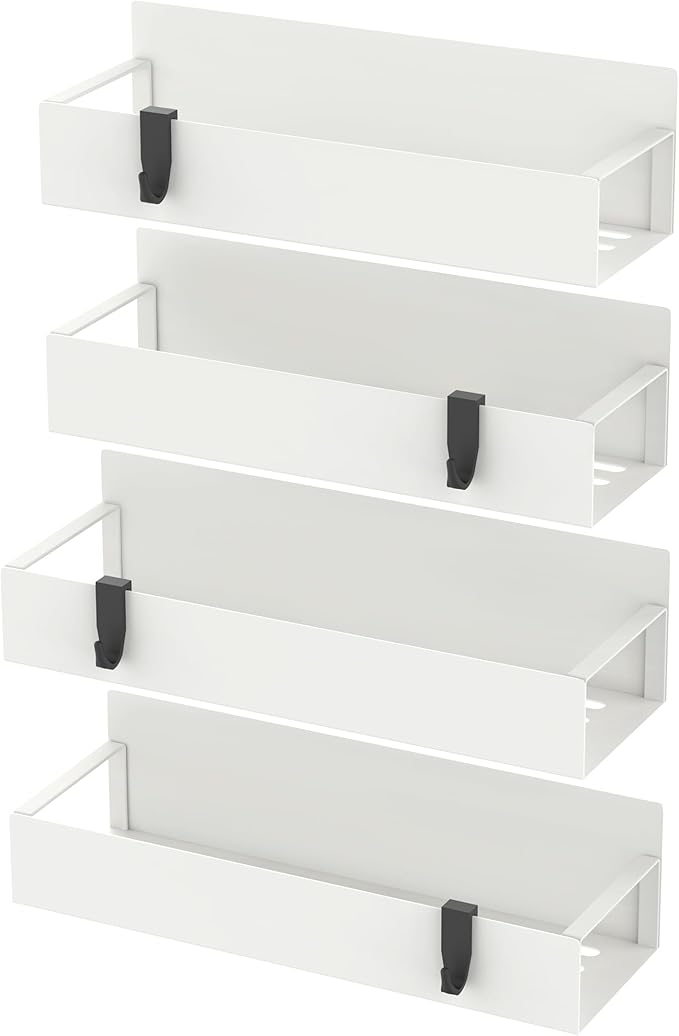 HuggieGems 4 Pack Magnetic Spice Storage Rack Organizer for Refrigerator and Oven, Cream White Fridge Organizers and Storage
