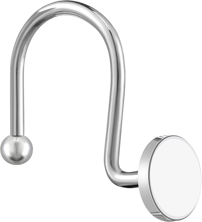 CHICTIE Chrome Shower Curtain Hooks, Rustproof Shower Curtain Rings for Bathroom, Metal Shower Hooks for Shower Curtain Rod, Modern Decorative Shower Curtain Hangers Set of 12, Round Heavy Duty Design