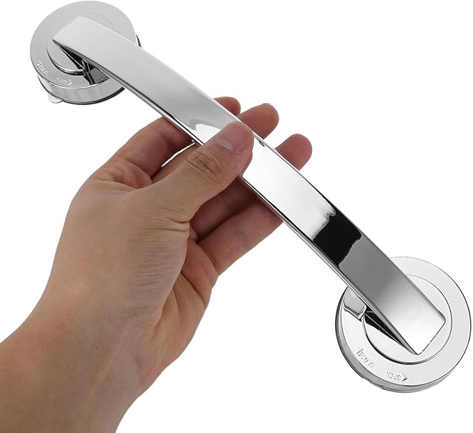 Zerodeko Suction Grab Bars for Shower 12 Inch Chrome Suction Shower Handles for Elderly Bathroom Safety Handrail Wall-Mounted Silver Grab Bar for Glass Doors
