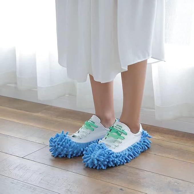 Mop Slippers,Mop Shoes,Dust Duster, Mop Socks for Women Men Kids Foot, Microfiber Reusable for House Office Bathroom Kitchen (Blue-2pairs,One Size)