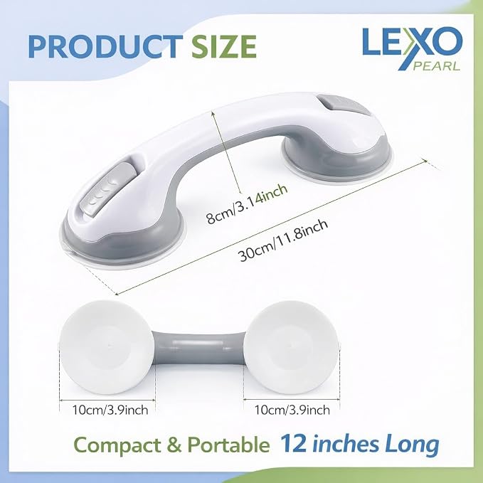 2-Pack Shower Grab Bar 12-Inch Suction Grab Bars for Bathtubs & Showers Heavy-Duty Suction Cup Anti-Slip Support Bathroom Safety Handles for Seniors Elderly & Handicap