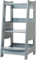 EGREE Modern Gray Wooden Toddler Kitchen Tower Step Stool- 3 Heights Adjustable Montessori Learning Tower Step Up Stool with Safety Rails - Kids Kitchen Helper Stand for Cooking & Bathroom