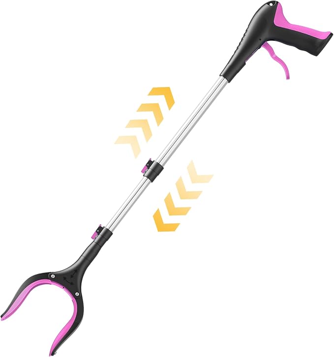 Telescopic Grabber Reacher Tool, 5-Level Adjustable Length (23'' to 41'') - Trash Claw Gripper, Pickup Stick for Litter Picking, Yard Work, and Seniors (Pink)