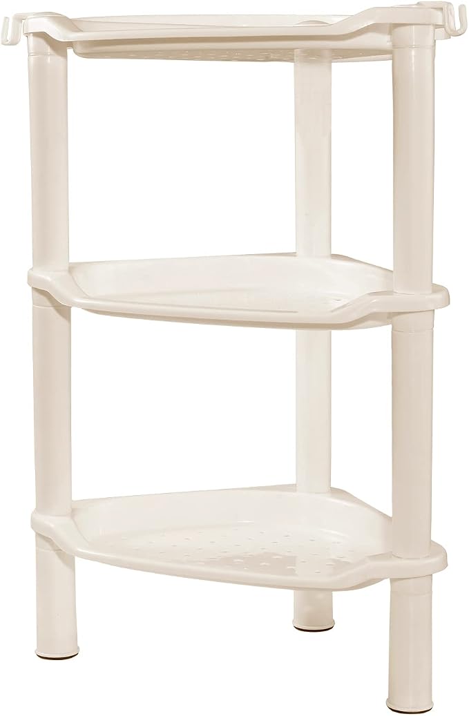 3 Tier Shower Caddy Organizer Shelf Corner, 13.5 x 10 x 26 Inches, Rustproof, Plastic Shower Rack Stands for Inside Bathroom, Bathtub, Shower pan, Beige (Round Slot Beige 3 Tier)