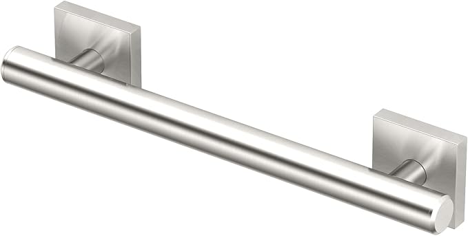 Gatco 950 Elevate Shower Grab Bar, 12 Inch, ADA Compliant, Satin Nickel, Wall Mounted Bathroom Handrail