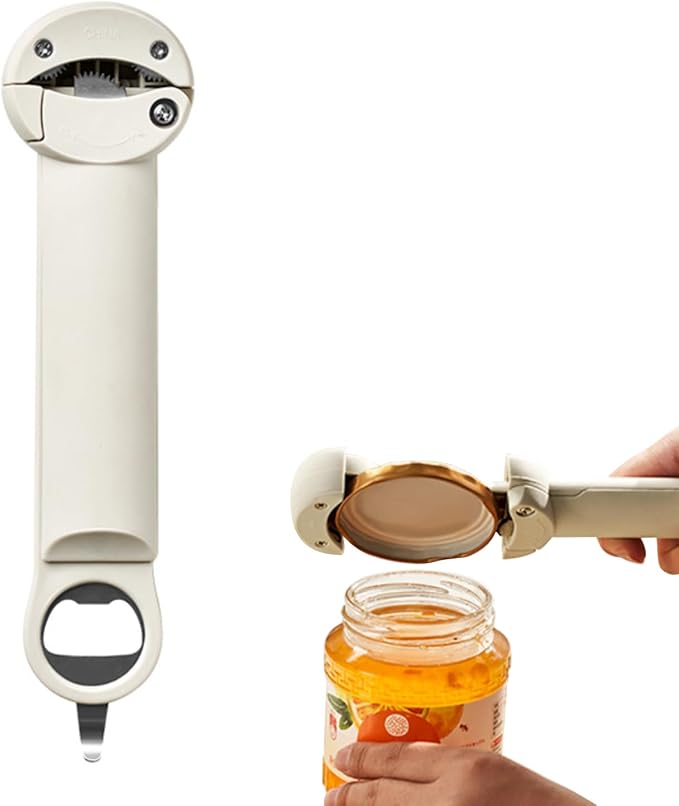 Multifunctional Jar Opener, Bottle Opener, Adjustable Can Opener for Weak Hands (Grey white)