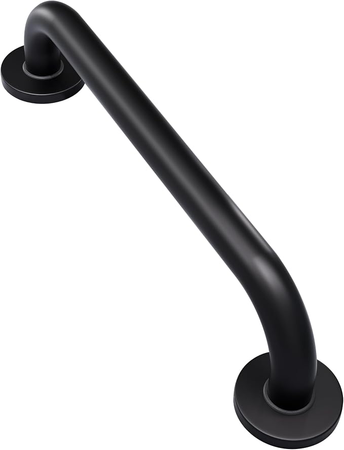 AmazerBath Shower Grab Bars for Seniors Anti Slip, Bath Safety Grab Bar for Needy, Stainless Steel Bathroom Safety Grab Bars, Thickened Bar Bigger Base Holds 500LBS, 16" L x 1.25" D, Black