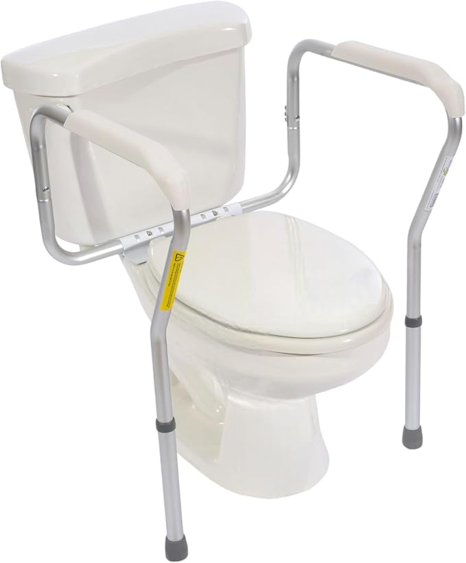 Essential Medical Supply Adjustable Toilet Safety Rails with Handles - Sturdy and Secure Toilet Frame for Elderly and Seniors - Toilet Helper with Adjustable Handles for Added 250lb Support and Safety