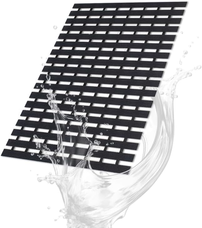 Bath Mat Non Slip Shower Mat Bathtub with Drain Holes and Heavy Duty Rubber No Suction Cups Sturdy Shower Stall Tub Mat for Bathroom, Shower Floor, Pool, SPA, (Black, 2FT X 26FT)