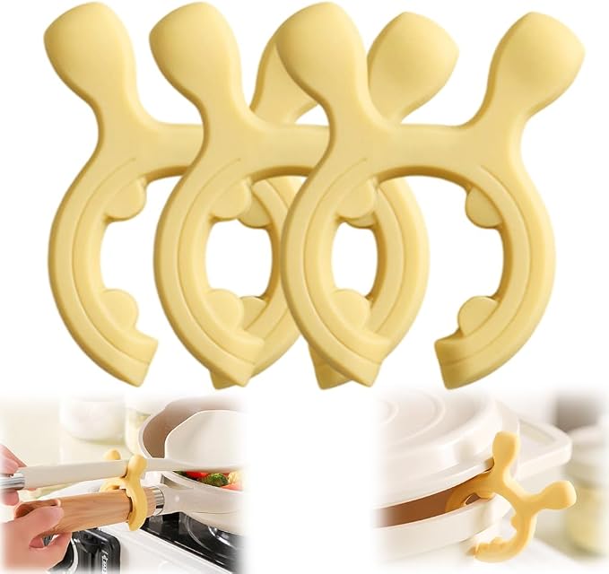 Multifunction Silicone Pot Handle Spatula Rack, 2026 Non-Slip Spoon Holder Stove Organizer Kitchen Gadgets, Steam Releaser,Utensil Anti Scalding Pot Clip for Cooking Accessories (3, Yellow)