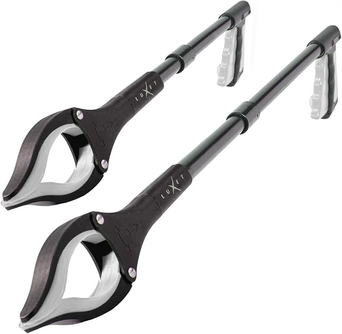 Grabber Reacher Tool - 2 Pack - Updated Version Long 19/32 Inch Foldable Pick Up Stick - Strong Grip Magnetic Tip Lightweight Trash Picker Claw Reacher Grabber Tool for Elderly Reaching, Luxet (Gray)