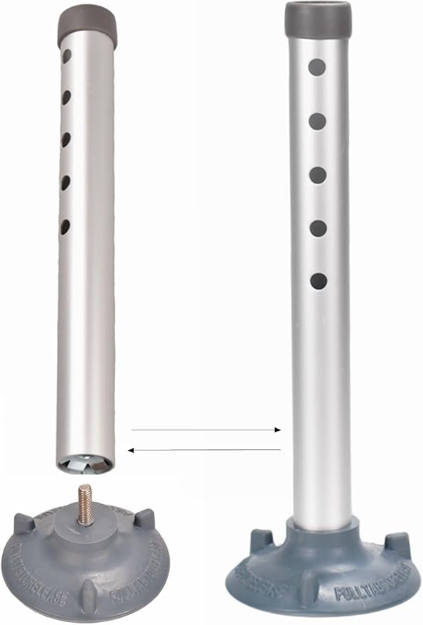Foot Tubes with Suction Cup Tips, Replacement Parts for Toilet Safety Rails and Shower Chair Benches, Universal 5 Height Adjustable Aluminum Tube Accessories (Pack of 2)