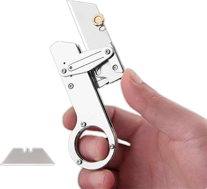 Mutipurpose Stainless Steel Utility Knife, Easy Slide Retractable Blade, EDC Box Cutter Push pull Cutter Knife for Everyday Carry (Style2)